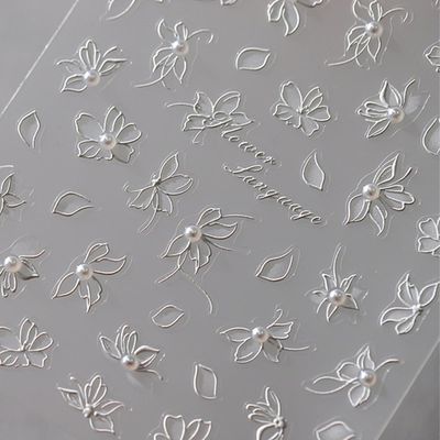 5D Embossed White Flower Nail Art Stickers Pearl Flower Nails Stickers Self-adhsive Nail Decals Retro Floral Nail Design for Women Girls Nail Accessories
