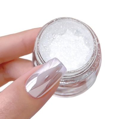 White Pearl Chrome Nail Powder 0.5g Magic Metallic Silver Mirror Effect Ice Pearlescent Nail Art Glitter Aurora Shimmer Powder for Nails High Gloss Glazed Donut Manicure Pigment Dust Decorations