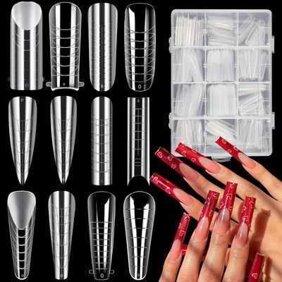 BOMOQING 288PCS Nail Forms &amp; Molds for French Nails, Acrylic Nail Tips, 96PCS Duet System Dual Forms Sticker Silicone Reusable Pads, 4 Styles 12 Sizes Scale for Manicure Extension