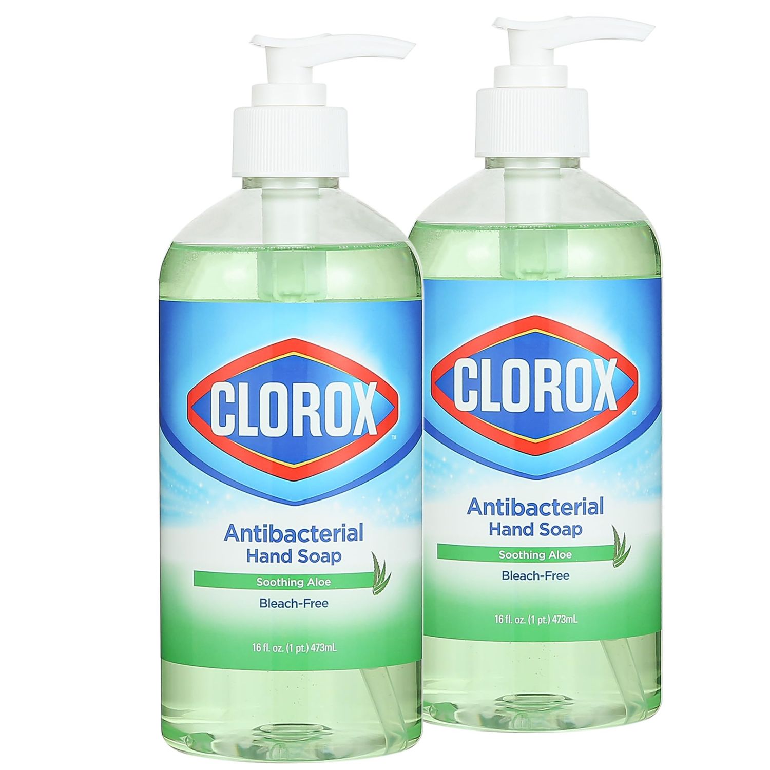 Clorox Antibacterial Liquid Hand Soap with Pump, Soothing Aloe Scent - Scented Hand Wash, Liquid Soap for Bathroom or Kitchen Washes Away Dirt from Hands and Keeps Them Soft, 16 Fl Oz - 2 Pack