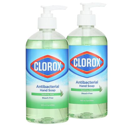 Clorox Antibacterial Liquid Hand Soap with Pump, Soothing Aloe Scent - Scented Hand Wash, Liquid Soap for Bathroom or Kitchen Washes Away Dirt from Hands and Keeps Them Soft, 16 Fl Oz - 2 Pack