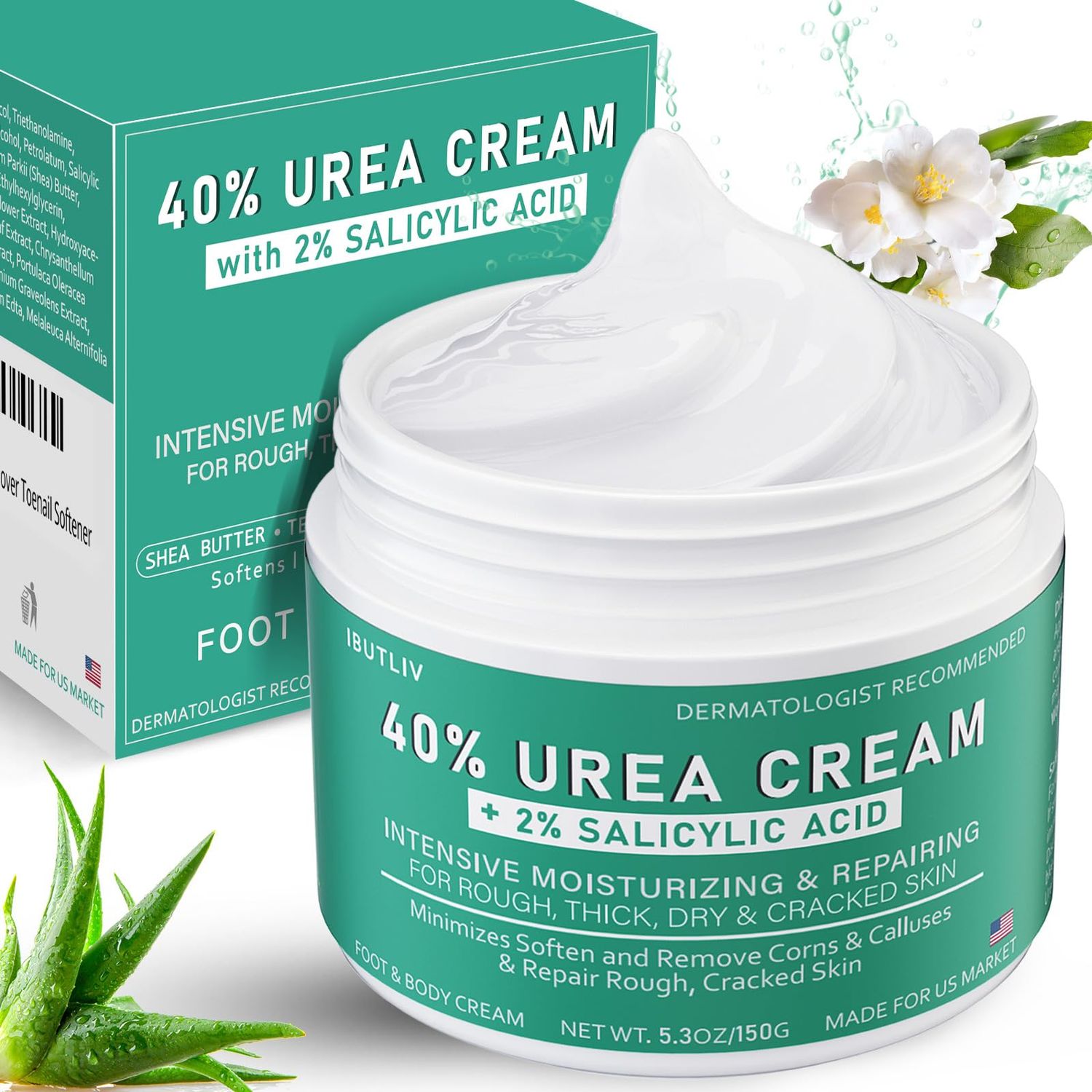 Aphesia Urea Cream 40 Percent For Feet Maximum Strength - plus Salicylic Acid 2 Foot Cream For Dry Cracked Heels Feet Knees - Dead Skin Cuticle Callus Remover Toenail Softener