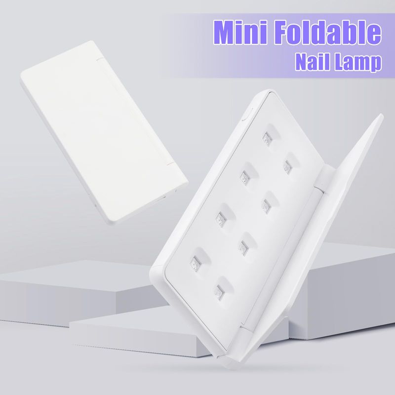 BOMOQING UV Led Nail Lamp, Foldable Mini UV Light for Nails, Fast Curing LED Nail Dryer, 2 Timers for Fast Curing Gel Polish Travel Home DIY Manicure (White)