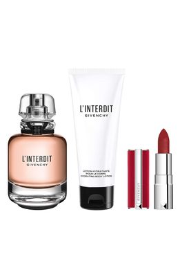 Givenchy Linterdit 3-Pieces Set for Women (2.6 Oz Eau De Parfume Spray 2.5 Oz Hydrating Body Lotion 0.5 Oz Lipstick)