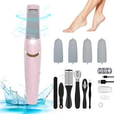 Electric Foot Callus Remover, Foot File, Rechargeable Foot File Set with 4 Different Roller Heads, Professional Pedicure Tools to Remove Cracked Heels and Dead Skin, for Feet Hands Spa