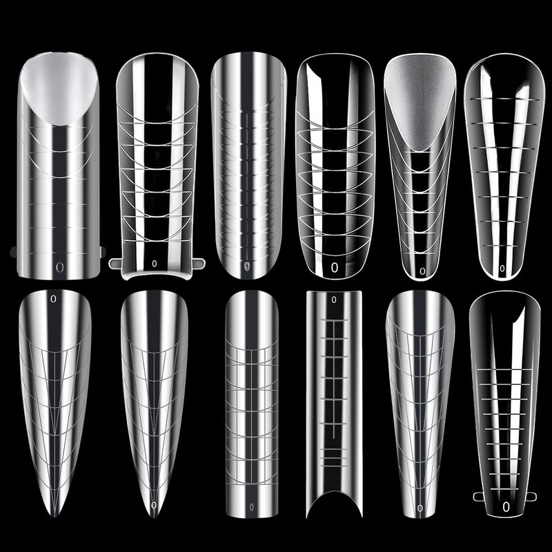 BOMOQING 288PCS Nail Forms &amp; Molds for French Nails, Acrylic Nail Tips, 96PCS Duet System Dual Forms Sticker Silicone Reusable Pads, 4 Styles 12 Sizes Scale for Manicure Extension