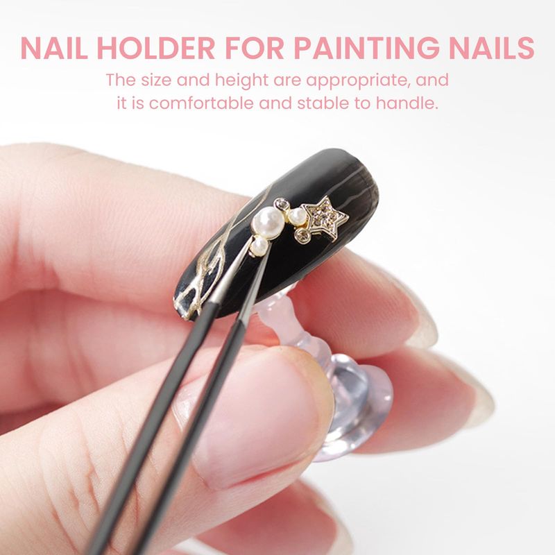 ESUOHYM Wooden Stand for Nails Art Display Practice 2 Set, 1 Heart Shaped Acrylic Magnetic Nail Stand, Fake Nail Holder with 200 Pieces Double-sided Tape, For Home DIY Salon Supplies (Wood, Medium)
