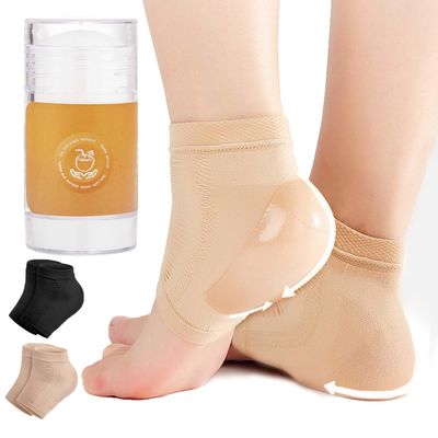 Moisturizing Socks for Cracked Heel TreatmentHeel Magic for Dry Skin or Rough Heels with Shea Butter &amp; Vitamin E,Lotion Silicone Toeless Socks, Comes with Heel Cream for Healthy Feet