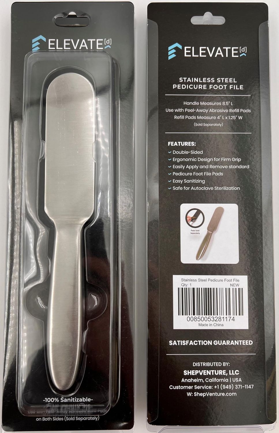 Professional Pedicure Foot File - Stainless Steel Foot File | Double Sided Food Scrubber | 8.25 L | Works with Pedicure File Refills | Heel File for Foot Pedicure Kit