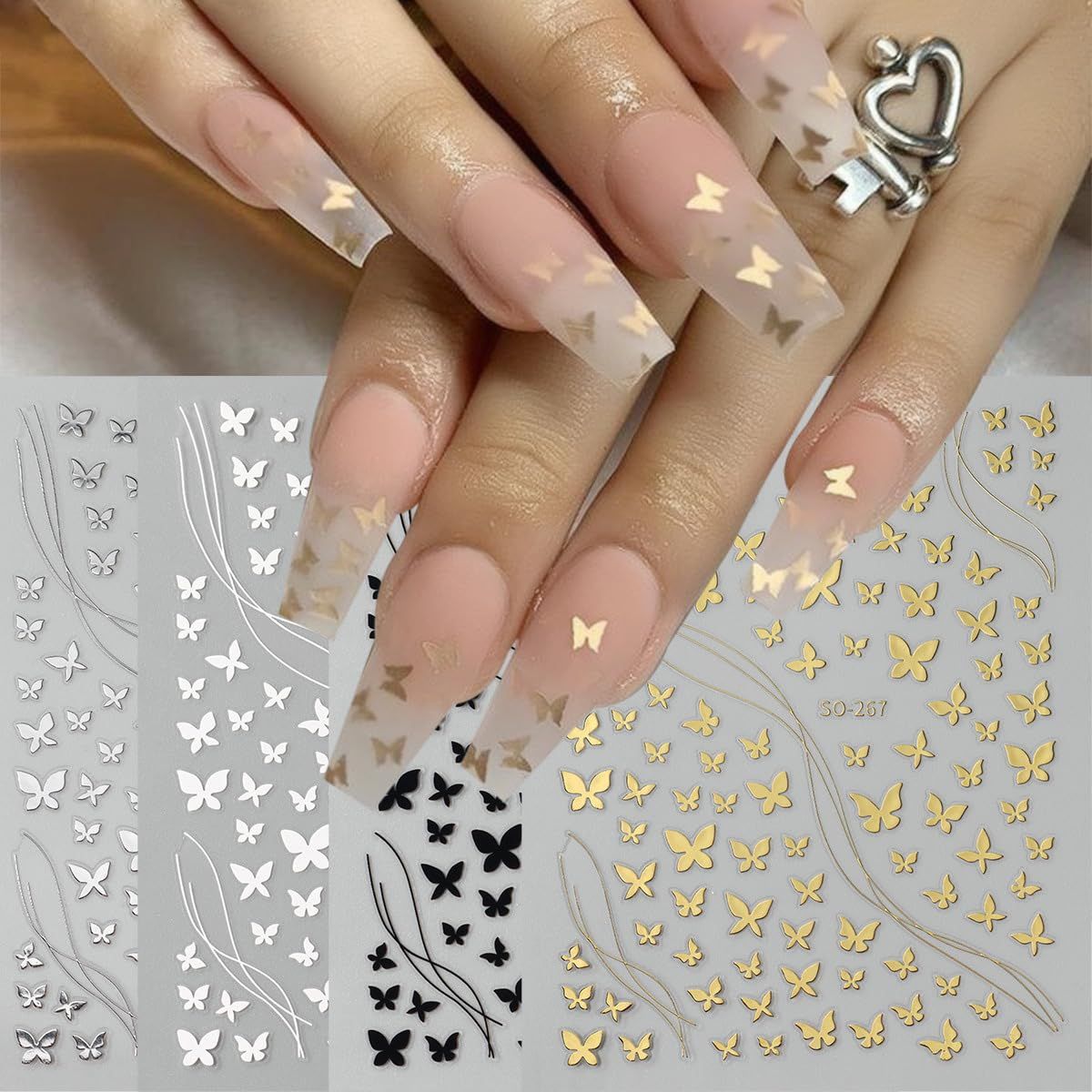 6 Sheets Butterfly Nail Stickers for Nail Art Bronzing Laser Butterfly Nail Decals 3D Self Adhesive Nail Art Supplies Spring Summer Nail Decorations Butterfly Nail Art Stickers for Women DIY Manicure