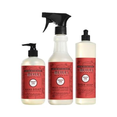MRS. MEYERS CLEAN DAY Tomato Vine 3 Pack Variety, Liquid Hand Soap 12.5 OZ, Liquid Dish Soap 16 OZ, Multi-Surface Cleaner 16 OZ, 1 CT