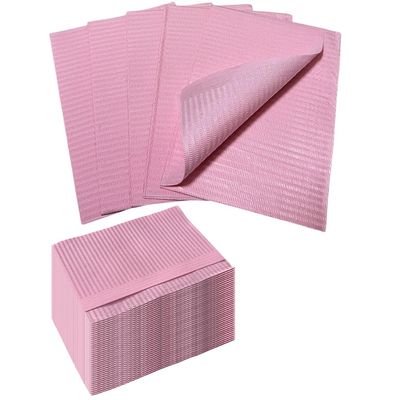 Hasakhi Disposable Nail Mats 50Pcs Non-Slip Fordable Nail Paper Towels for Manicure Salon Home 3 Ply Waterproof Adult Disposable Bibs for Dentist, Nail Techs, Patient Hygiene, Tattoo (Pink)