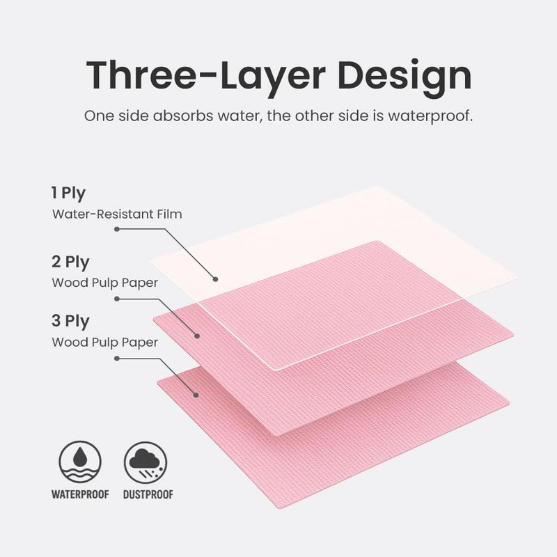 Hasakhi Disposable Nail Mats 50Pcs Non-Slip Fordable Nail Paper Towels for Manicure Salon Home 3 Ply Waterproof Adult Disposable Bibs for Dentist, Nail Techs, Patient Hygiene, Tattoo (Pink)