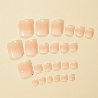 Hrnsnails Short Square Press On Toenails Glossy Fake Toe Nails with White Ombre Toenail Press Ons Design, Artificial Press on Toenails For Women