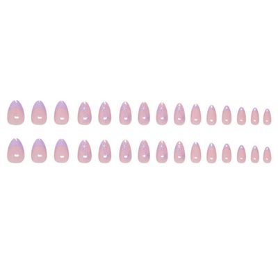 Purple French Tip Press on Nails Flower Fake Nails Short Almond False Nails with Design Nude Glue on Nails Glossy Artificial Acrylic Full Cover Lilac Floral Stick on Nails for Women Manicure 24Pcs