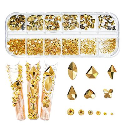 735 Gold Nail Rhinestones - AB Crystals for Acrylic Nails, 3D Art Decoration &amp; DIY Crafts