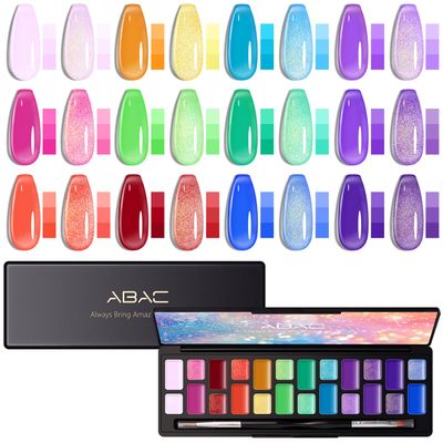 ABAC Solid Jelly Gel Polish Kit 24 Colors Hema Free w/Dual Brush - Vibrant Rainbow Hues,Non-Toxic &amp; Quick-Cure Gel Nail Set for Summer Nails,Salon &amp; Home Manicure