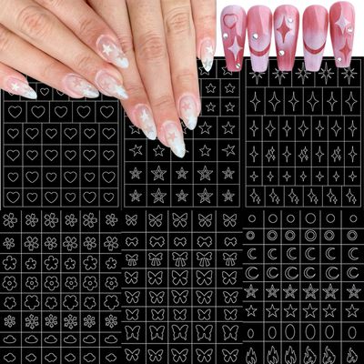 6 Sheets Airbrush Stencils - Butterfly Bow Star Flower Flame Nail Art Stickers, French Hollow Nail Guides Decals Designs for Women Manicure DIY Tools Set