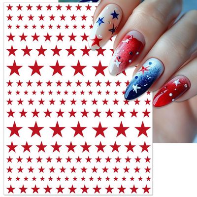 IDDFEVE Independence Day Nail Stickers, Red Blue White Star for Independence Day Patriotic Nail Decals, 3D Design Self-Adhesive USA Flag Star Nail Art (6 Sheets)