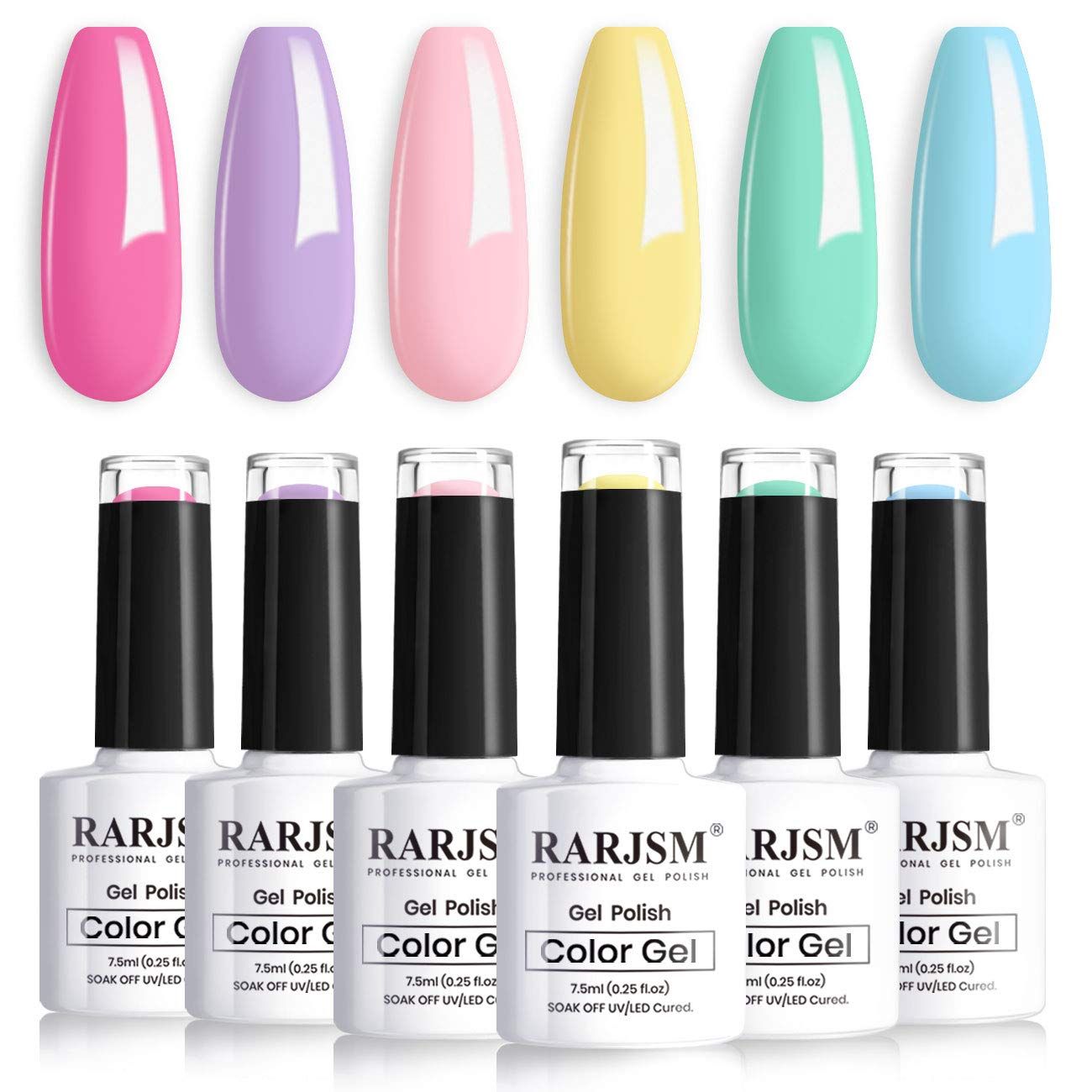 RARJSM Cotton Candy Gel Nail Polish Kit, Pastel Macaron Colors Collection - Pink, Purple, Yellow, Green, Blue - 6PCS, 7.5ML Spring/Summer Colors, Curing Required