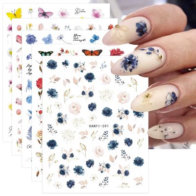 JMEOWIO 9 Sheets Spring Flower Nail Art Stickers Decals Self-Adhesive Pegatinas Uas Summer Colorful Floral Nail Supplies Nail Art Design Decoration Accessories