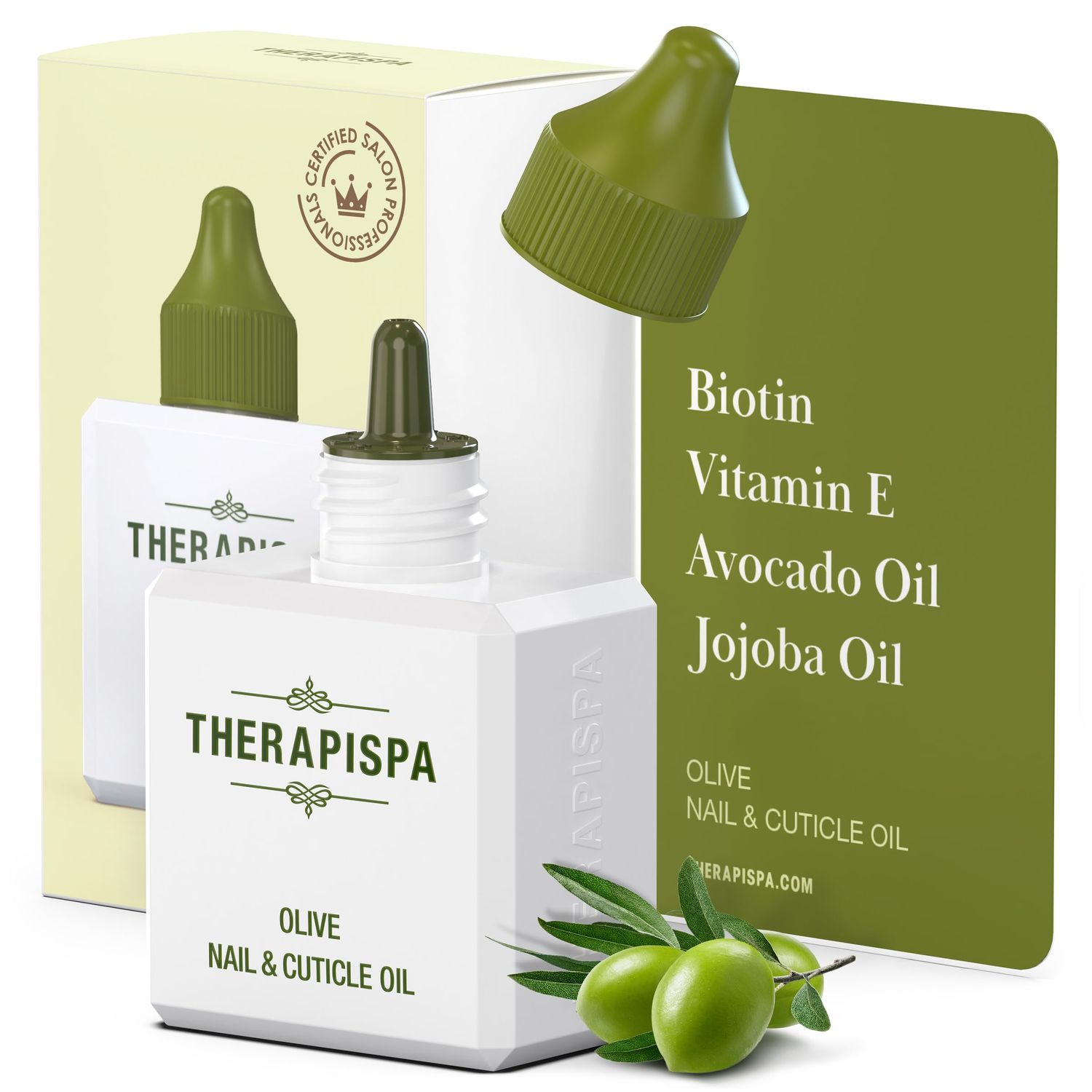 THERAPISPA Nail &amp; Cuticle Oil with Avocado, Jojoba, Biotin &amp; Vitamin E - Nail Growth &amp; Repair Oil for Damaged Cuticles &amp; Brittle Nails (Olive, 2.0 fl oz)