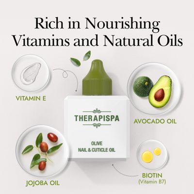 THERAPISPA Nail & Cuticle Oil with Avocado, Jojoba, Biotin & Vitamin E - Nail Growth & Repair Oil for Damaged Cuticles & Brittle Nails (Olive, 2.0 fl oz)