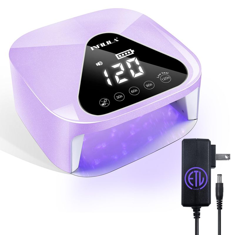 NXJ INFILILA Cordless Nail Lamp, Rechargeable UV Light for Gel Nails, Wireless UV LED Fast Curing Dryer, Professional 54W Gel Light for Nails, Quick Dry for Salon &amp; Home(Purple)