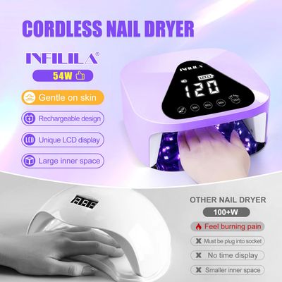 NXJ INFILILA Cordless Nail Lamp, Rechargeable UV Light for Gel Nails, Wireless UV LED Fast Curing Dryer, Professional 54W Gel Light for Nails, Quick Dry for Salon & Home(Purple)