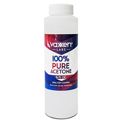 Vaxxen Labs 100 Pure Acetone (16 Fl/Oz) - Made in USA, Professional Strength Nail Polish Remover for Nail Polish, Gels, Acrylic and Sculptured Nails Clear