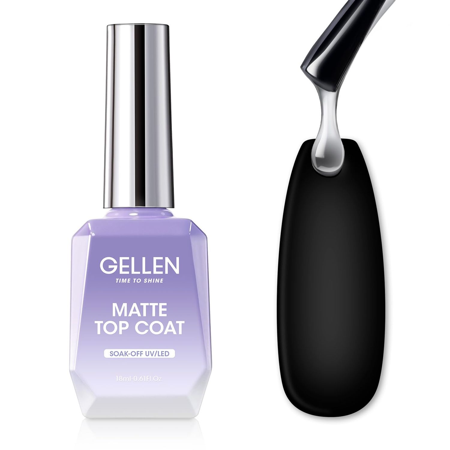 Gellen Matte Top Coat Gel Nail Polish, 18ml Matte No Wipe Top Coat Soak Off Nail Lamp Gel, Seals in Color, Prevent Scratches or Chipping, Long Lasting DIY Home Nail Salon