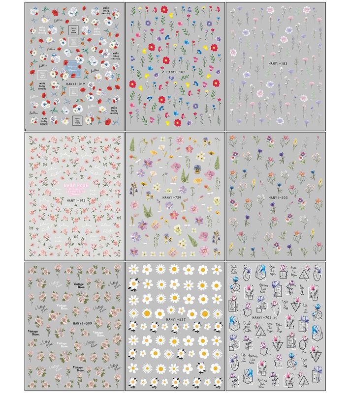 JMEOWIO 9 Sheets Spring Flower Nail Art Stickers Decals Self-Adhesive Pegatinas Uas Colorful Summer Floral Nail Supplies Nail Art Design Decoration Accessories