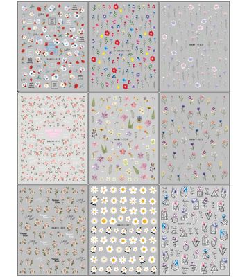 JMEOWIO 9 Sheets Spring Flower Nail Art Stickers Decals Self-Adhesive Pegatinas Uas Colorful Summer Floral Nail Supplies Nail Art Design Decoration Accessories