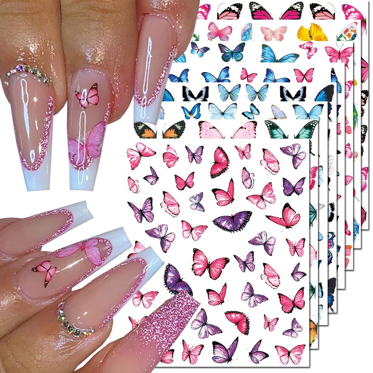 Butterfly Nail Art Stickers, 3D Decals - Self-Adhesive Butterflies Wing Designs for Women, DIY Nail Decoration