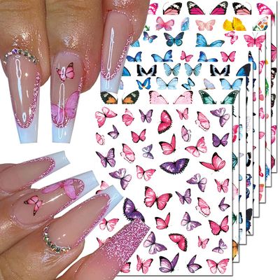 Butterfly Nail Art Stickers, 3D Decals - Self-Adhesive Butterflies Wing Designs for Women, DIY Nail Decoration