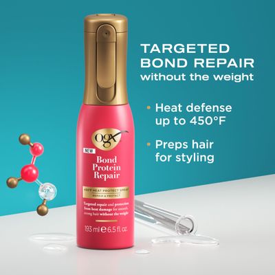 OGX Repair &amp; Protect Bond Protein Repair 450F Heat Protect Spray, Thermal Protection Spray for Targeted Damage Repair &amp; Protection from Heat Damage, 6.5 fl. oz