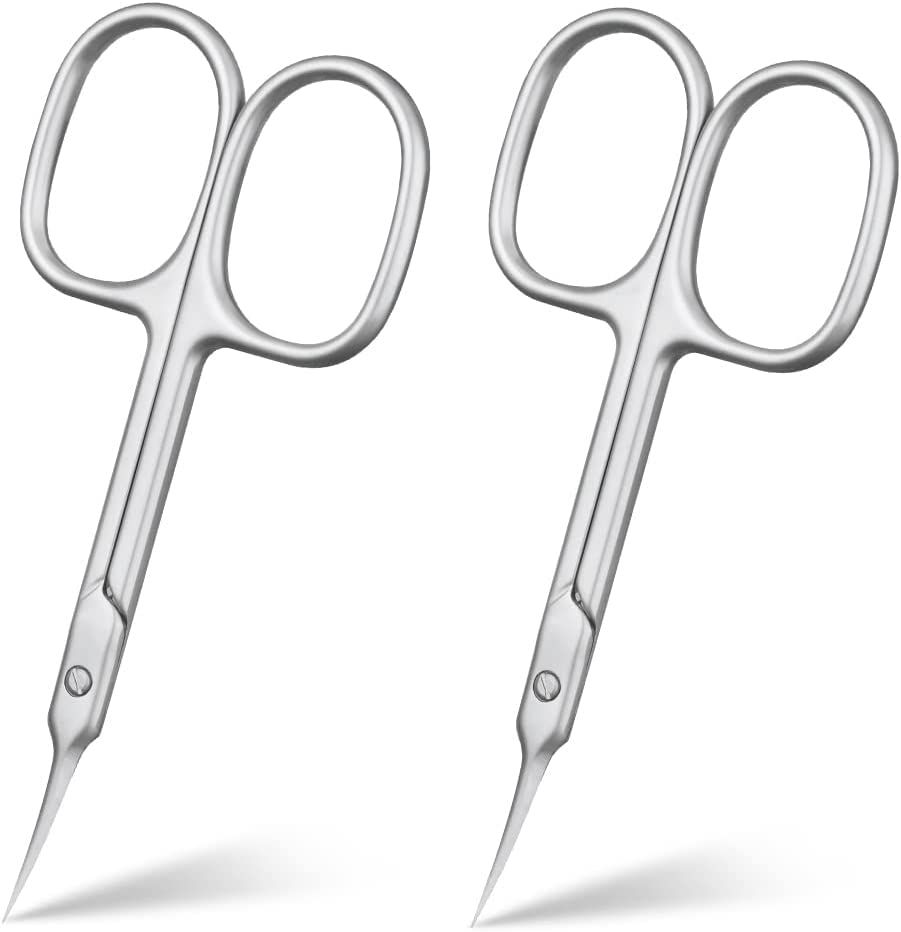 AOMIG Multi-Purpose Stainless Steel Beauty Scissors - 2PCS Sharp Curved Nail, Toenail, Eyebrow, Eyelash Cutter