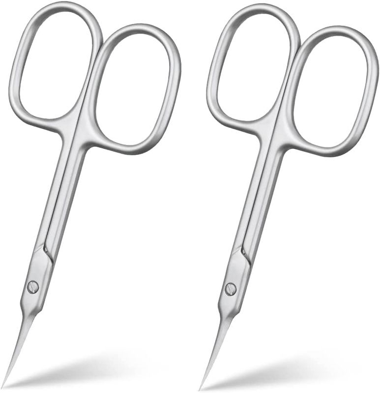 AOMIG Multi-Purpose Stainless Steel Beauty Scissors - 2PCS Sharp Curved Nail, Toenail, Eyebrow, Eyelash Cutter
