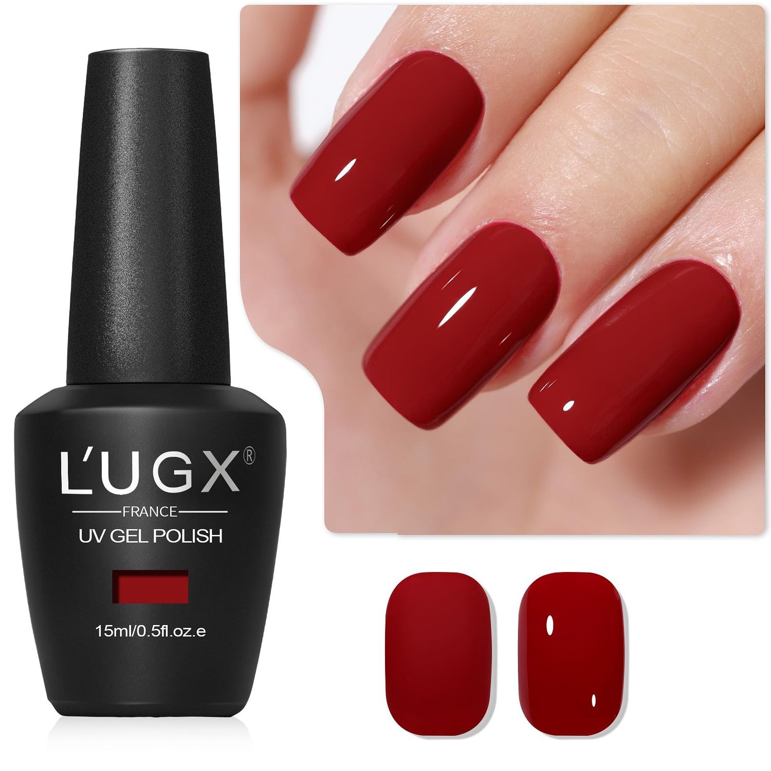 LUGX Red Gel Nail Polish 15ML Christmas Cherry Dark Red Gel Polish Deep Soak Off UV Gel Colors for Nails Art DIY Manicure &amp; Pedicure at Home Salon Holiday Gifts for Women LGS-703