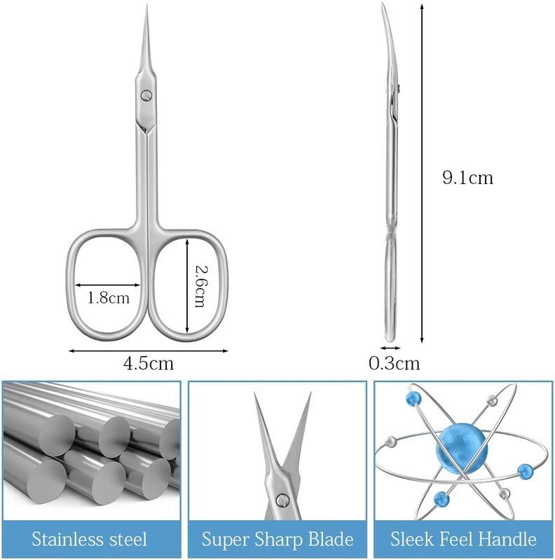 AOMIG Multi-Purpose Stainless Steel Beauty Scissors - 2PCS Sharp Curved Nail, Toenail, Eyebrow, Eyelash Cutter