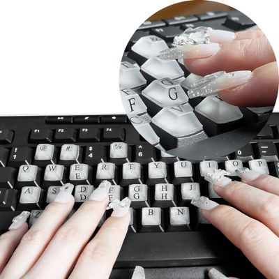 DIY Raised Keyboard Sticker with Letter Decals for Long Nails, 80 Pcs Adhesive Keycap Riser for Nail Art Protective Keycap Silicone Sticky Pad Suitable for Tying and Gaming (Translucent-Square)
