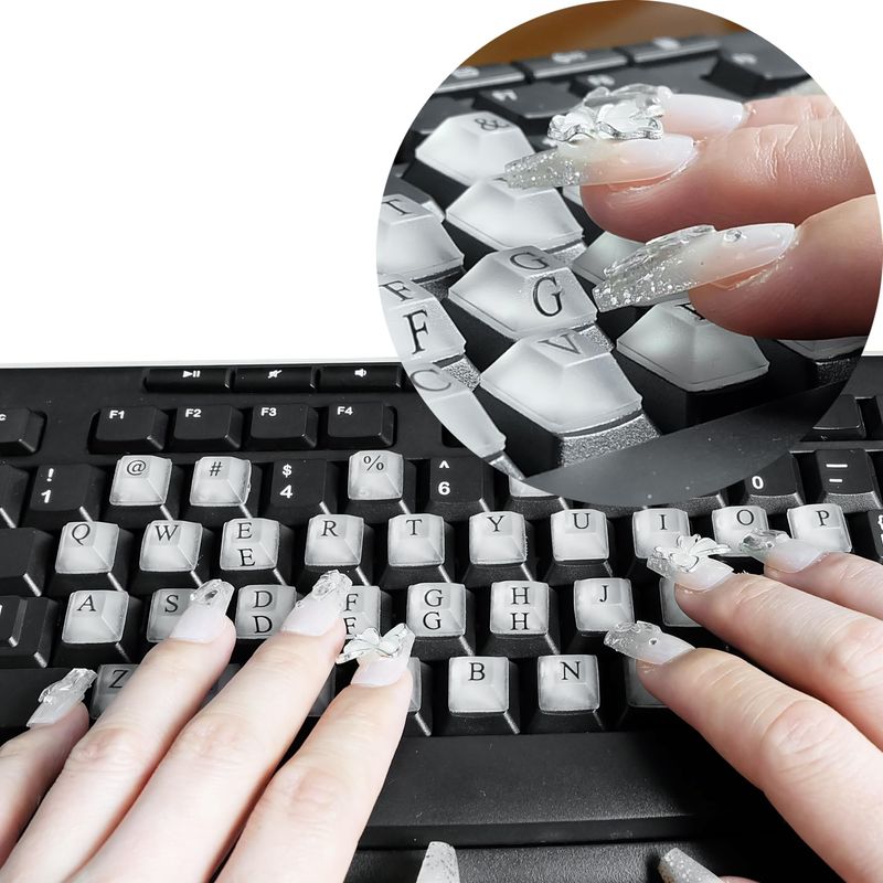 DIY Raised Keyboard Sticker with Letter Decals for Long Nails, 80 Pcs Adhesive Keycap Riser for Nail Art Protective Keycap Silicone Sticky Pad Suitable for Tying and Gaming (Translucent-Square)