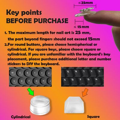DIY Raised Keyboard Sticker with Letter Decals for Long Nails, 80 Pcs Adhesive Keycap Riser for Nail Art Protective Keycap Silicone Sticky Pad Suitable for Tying and Gaming (Translucent-Square)