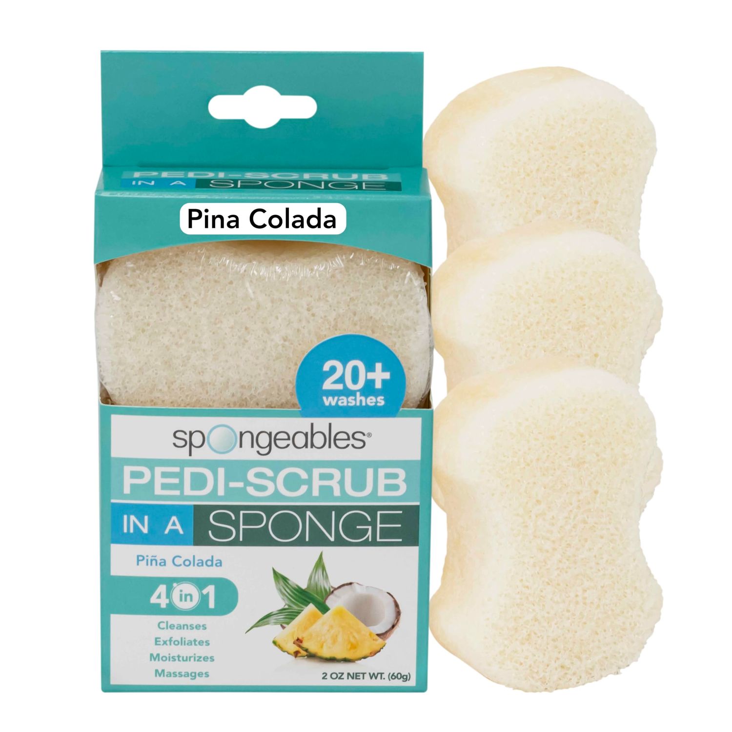 Spongables Pedi Scrub Foot Exfoliating 20 Wash Sponge, Pina Colada, 3 Count
