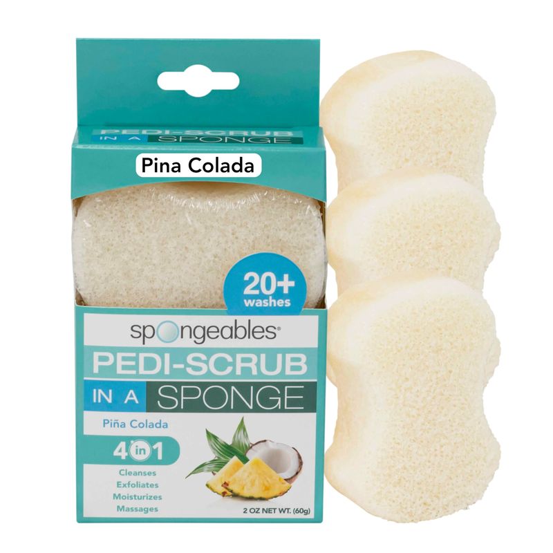 Spongables Pedi Scrub Foot Exfoliating 20 Wash Sponge, Pina Colada, 3 Count