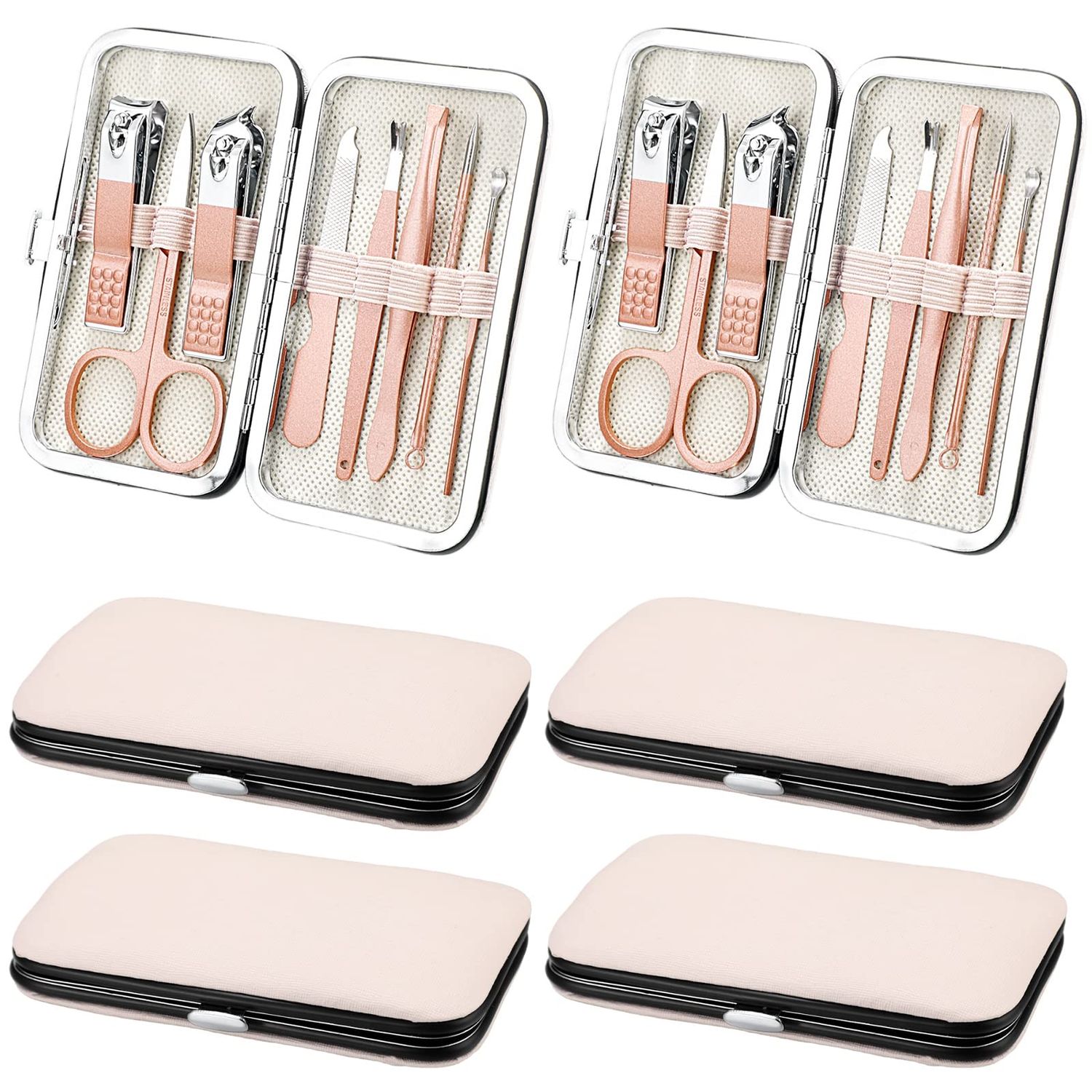 Hanaive 6 Set Manicure Set 48Pcs Nail Clippers Pedicure Kit 8 in 1 Stainless Steel Grooming Kit Professional Nail Care Tools with Luxurious Travel Case for Gift Men Women Fathers Day(Rose Gold)