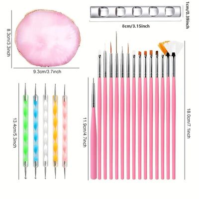 HomTop Nail Art Tools 22-piece Set, Resin Nail Art Palette, 2-way Acrylic Silicone Engraving Pen Dotting Pen Tools Nail Art Kit for Nail Art DIY Home Salon Makeup Display Board, pink