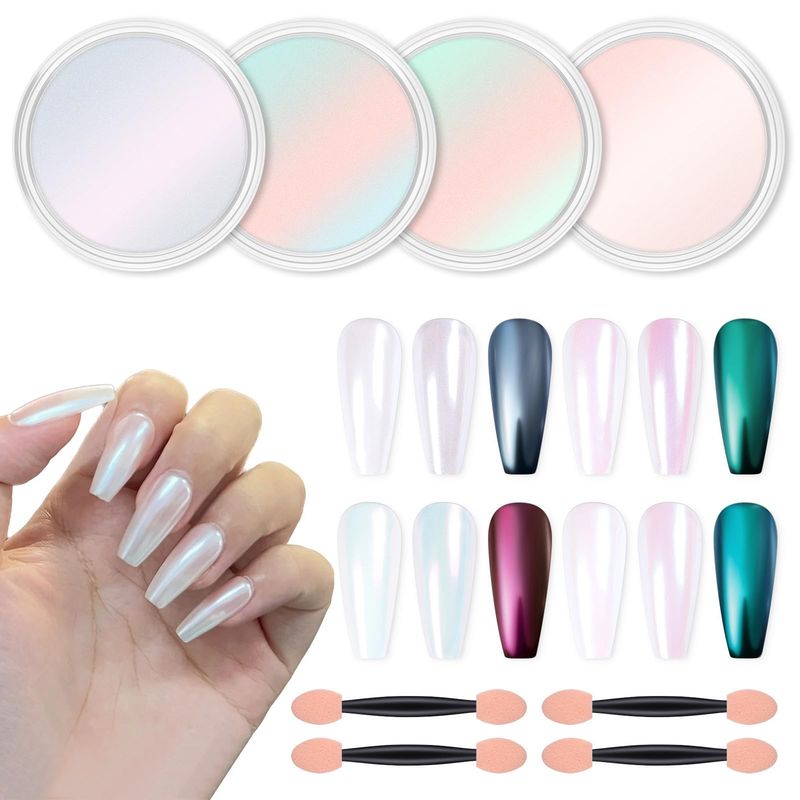 Artdone Chrome Nail Powder Metallic Mirror Glitter Effect Pigment Iridescent Aurora Mermaid Pearl Dust Kit for Gel Polish Nail Art Decoration, Resin Craft Arylic Powder