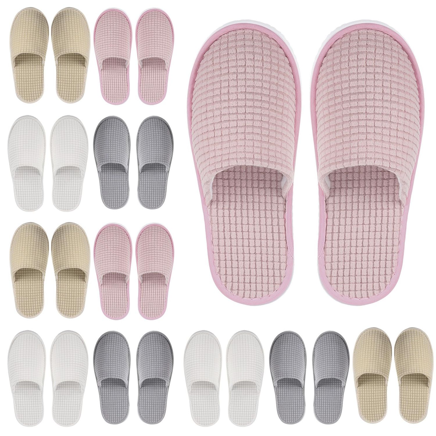 Geyoga 12 Pair House Slipper for Guest Non Slip Disposable Slipper for Travel Washable Reusable Closed Toe Hotel Bridesmaid Indoor Spa Wedding Party Shoeless Home(White, Light Gray, Khaki, Pink,M)