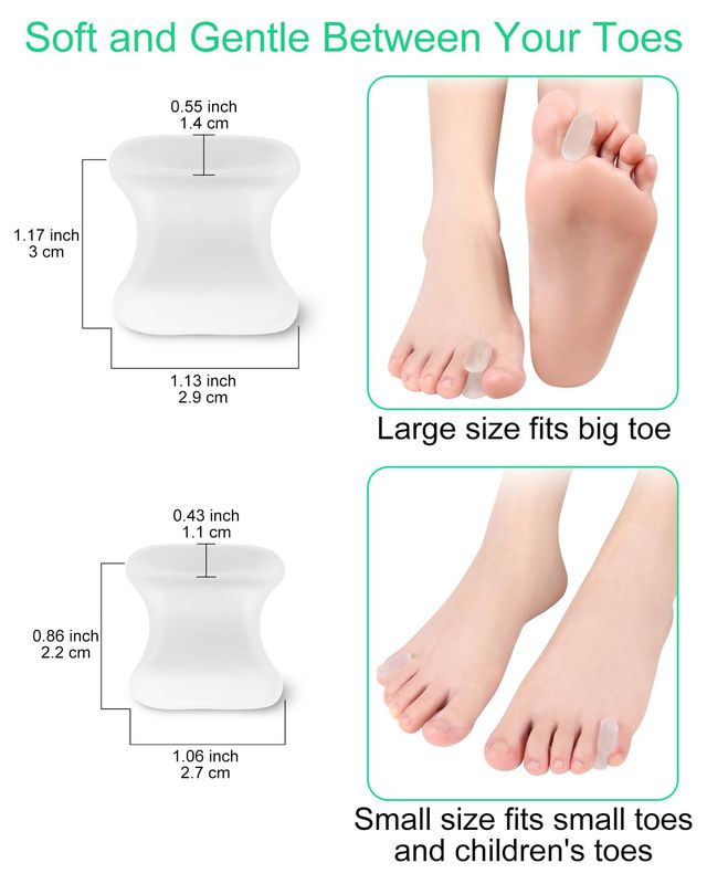 PGRODE 12 Pack Gel Toe Separators, Bunion Toe Spacers with 2 Sizes for Women Men Toe Pain Relief, Soft Silicone Toe Spacer for Crooked Toes, Overlapping Toes, Hammertoe Corrector(6L6S)